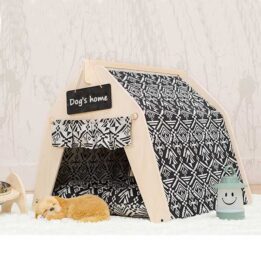 Waterproof Dog Tent: OEM 100% Cotton Canvas Pet Teepee Tent Colorful Wave Collapsible 06-0963 www.cattree-factory.com