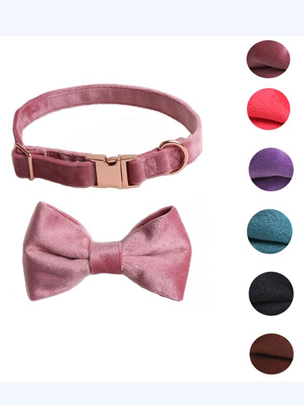 New Design Velvet Dog Bowknot Collar With Rose Gold Full Metal Buckle Leash Set 06-1607 www.cattree-factory.com