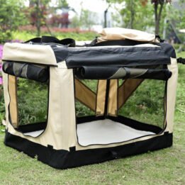 Large Foldable Travel Pet Carrier Bag with Pockets in Beige www.cattree-factory.com