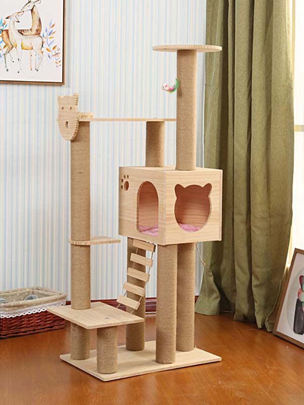 Torre de escalada para gatos, coluna de corda de cânhamo de pinho, escada, casa de gato 06-1164 www.cattree-factory.com