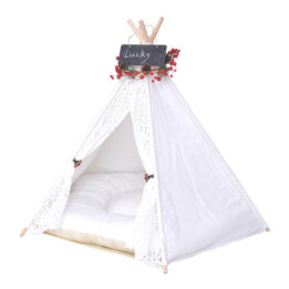 Outdoor Pet Tent: White Cotton Canvas Conical Teepee Pet Tent Collapsible Portable 06-0937 www.cattree-factory.com