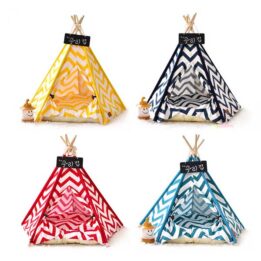 Dog Bed Tent: Multi-color Pet Show Tent Portable Outdoor Play Cotton Canvas Teepee 06-0941 www.cattree-factory.com
