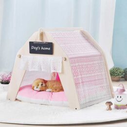 Indoor Portable Lace Tent: Pink Lace Teepee Small Animal Dog House Tent 06-0959 www.cattree-factory.com