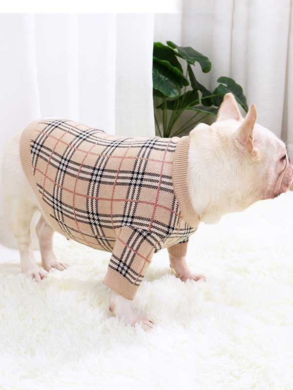 GMTPET Pug dog fat dog core yarn wool autumn and winter new warm winter plaid fighting Bulldog sweater clothes 107-222020 www.cattree-factory.com