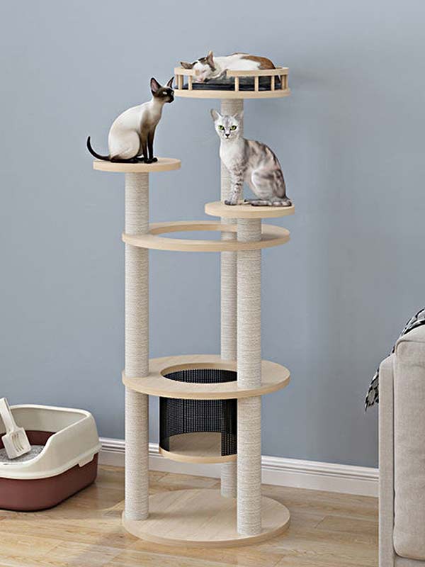 Wholesale best scratching post for kittens pine solid wood cat tree cat tower cat climbing frame 105-211 Cat Trees Cat Tower 105-211