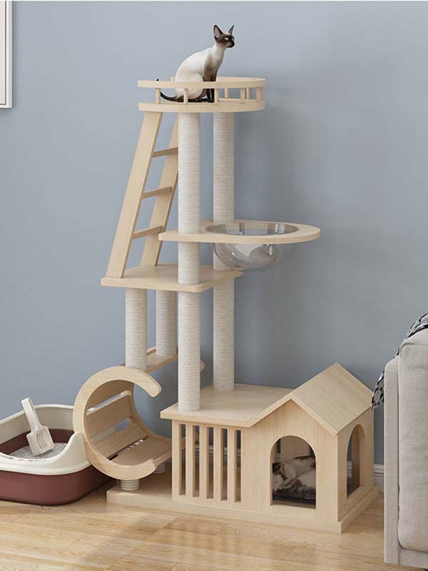 Factory Wholesale modern cat tree pine solid wood multilayer board cat tree cat tower cat climbing frame 105-213 Cat Trees Cat Tower 105-213