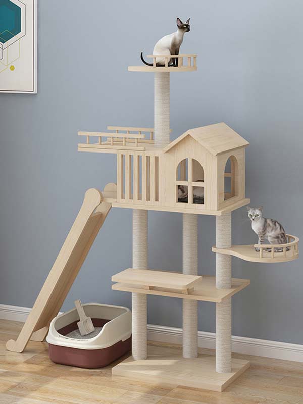 Large cat tree house with slide wooden diy cat tree uk canada amazon walmart buyer wholesale OEM dirct china factory 105-214 Cat Trees Cat Tower 105-214