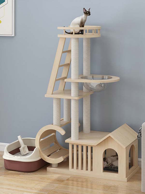 Factory wholesale cat condos pine solid wood multilayer board cool cat tree tower cat climbing frame 105-216 Cat Trees Cat Tower 105-216