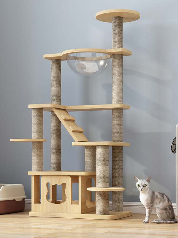 Factory Wholesale cat furniture pine solid wood multilayer board cat tree tower cat climbing frame 105-219 Cat Trees Cat Tower 105-209
