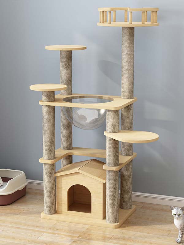 Wholesale cat house pine solid wood multilayer board cat tree tower cat climbing frame 105-220 Cat Trees Cat Tower 105-220