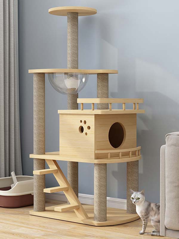 Wholesale cat climbing frame pine solid wood multilayer board cat tree cat tower cat house 105-221 Cat Trees Cat Tower 105-221
